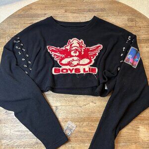 Boys Lie Stitch Me Up Thermal Crop Boyfriend Longsleeve - one size